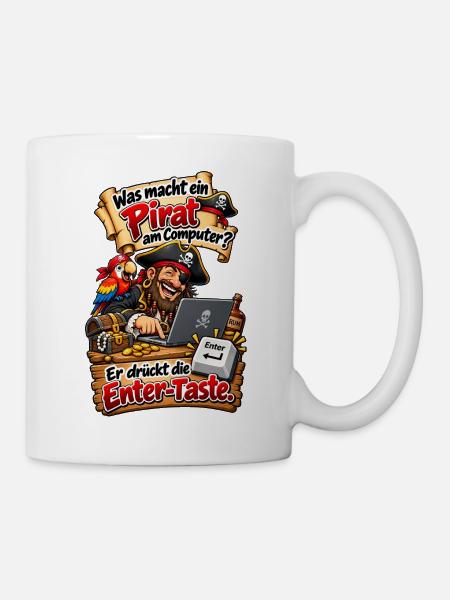 Pirat am Computer Entertaste - Tasse - Weiß