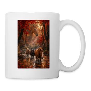 Pferde im Ahornwald am Fluss - Tasse - Weiß - Rechts