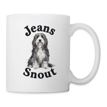 Grauer Bearded Collie im Jeansflicken-Stil - Tasse - Weiß - Rechts