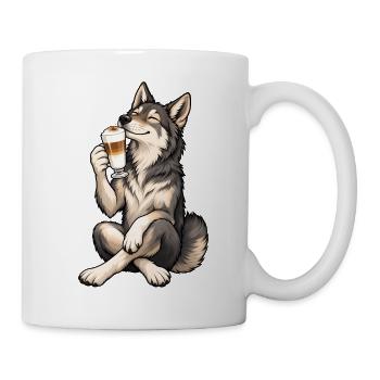 Wolfshund mit Latte Macchiato - Tasse - Weiß - Rechts