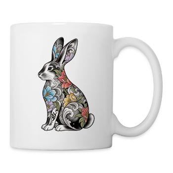 Florales Tattoo-Häschenmotiv - Tasse - Weiß - Rechts