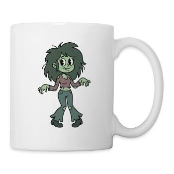 Süßes Zombie-Mädchen mit grüner Haut und zerzausten Haaren - Tasse - Weiß - Rechts