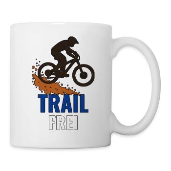 Trail frei – Mountainbike Silhouette Shirt - Tasse - Weiß - Rechts