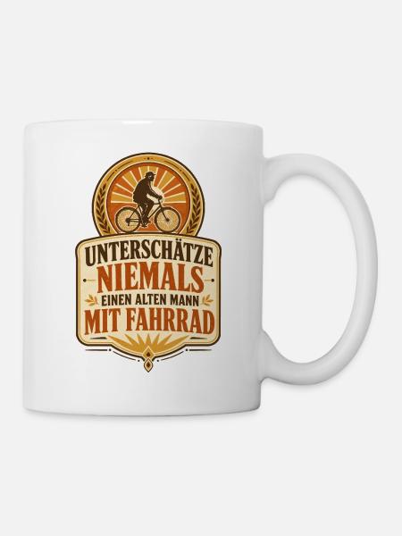 Alter Mann mit Fahrrad Retro-Badge - Tasse - Weiß