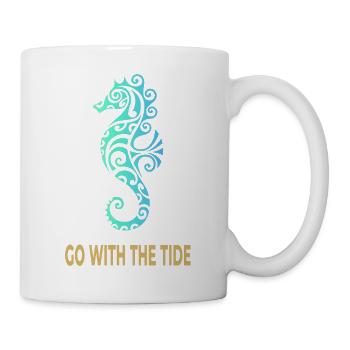 Go With The Tide – Seepferdchen Meeresmotiv - Tasse - Weiß - Rechts