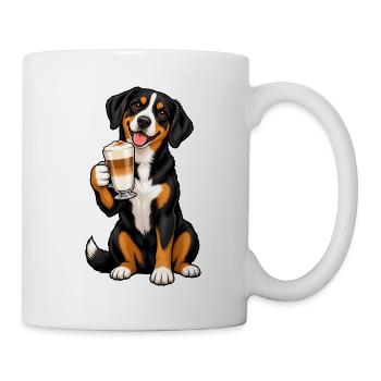 Entlebucher Sennenhund mit Latte Macchiato - Tasse - Weiß - Rechts