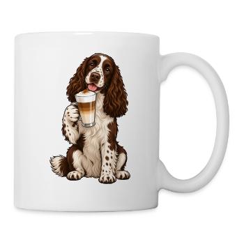 Englischer Springer Spaniel mit Latte Macchiato - Tasse - Weiß - Rechts
