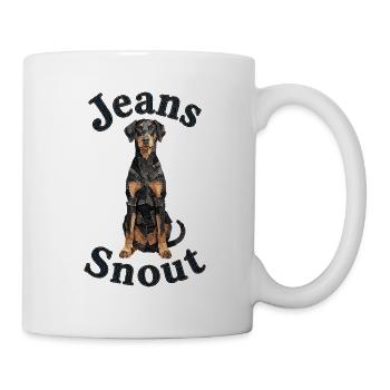 Schwarzer Dobermann im Jeansflicken-Stil - Tasse - Weiß - Rechts