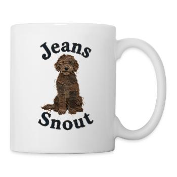 Brauner Doodle im Jeansflicken-Stil - Tasse - Weiß - Rechts
