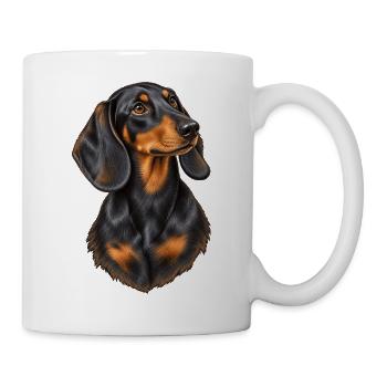 Dackel Porträt – Schwarz-brauner Hundeblick - Tasse - Weiß - Rechts