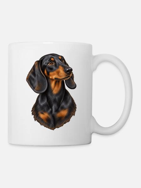Dackel Porträt – Schwarz-brauner Hundeblick - Tasse - Weiß