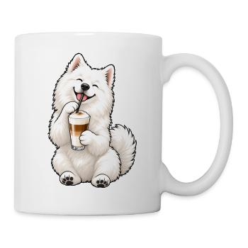 Samojede mit Latte Macchiato - Tasse - Weiß - Rechts