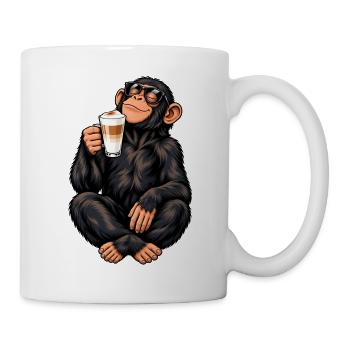 Schimpanse mit Latte Macchiato - Tasse - Weiß - Rechts