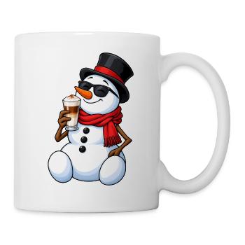 Schneemann mit Latte Macchiato - Tasse - Weiß - Rechts