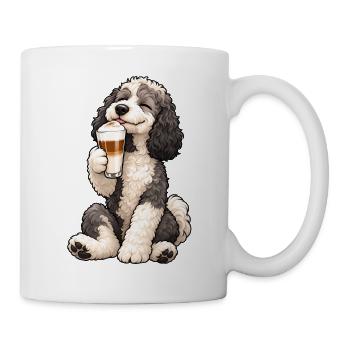 Schafpudel mit Latte Macchiato - Tasse - Weiß - Rechts