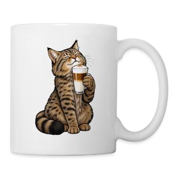 Schottische Wildkatze mit Latte Macchiato - Tasse - Weiß - Rechts