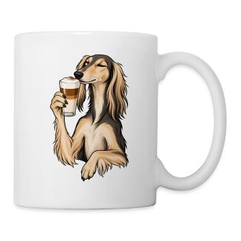 Saluki mit Latte Macchiato - Tasse - Weiß - Rechts