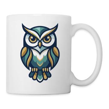 Stilisierte Eulenillustration mit geometrischen Mustern - Tasse - Weiß - Rechts