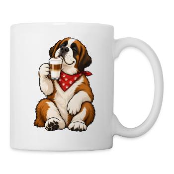 Bernhardiner mit Latte Macchiato - Tasse - Weiß - Rechts