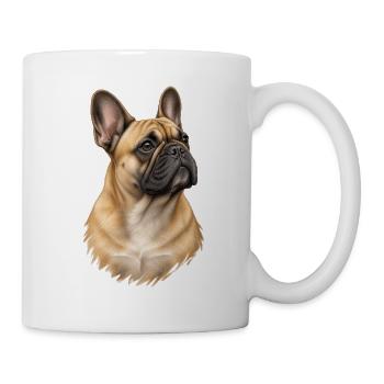 Französische Bulldogge – Beiges Hundeporträt - Tasse - Weiß - Rechts