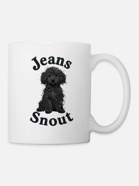 Schwarzer Toypudel im Jeansflicken-Stil - Tasse - Weiß