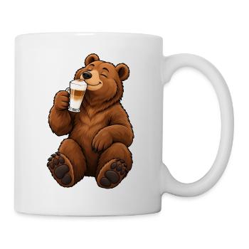 Braunbär mit Latte Macchiato - Tasse - Weiß - Rechts