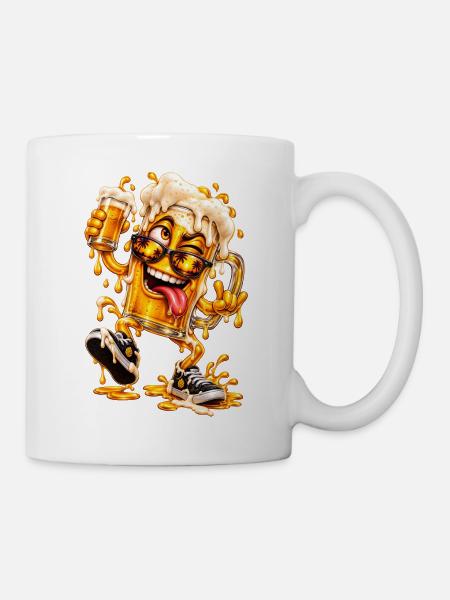 Lustiger Cartoon-Bierkrug mit Palmen - Tasse - Weiß
