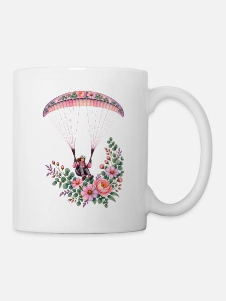 Blumenflug Paragliding Mädchen - Tasse - Weiß