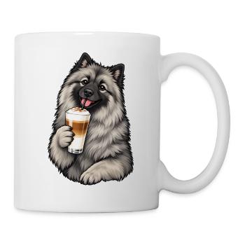 Keeshond mit Latte Macchiato - Tasse - Weiß - Rechts