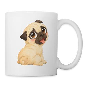 Mops - Süßes helles Mopsbaby mit kleinen Pfötchen - Tasse - Weiß - Rechts