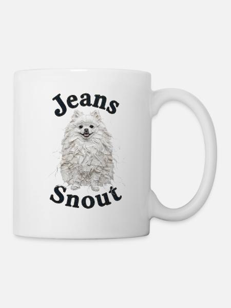 Weißer Spitz im Jeansflicken-Stil - Tasse - Weiß