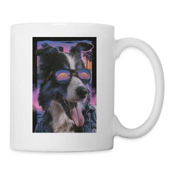 Retro Stil Hund mit Sonnenbrille - Tasse - Weiß - Rechts