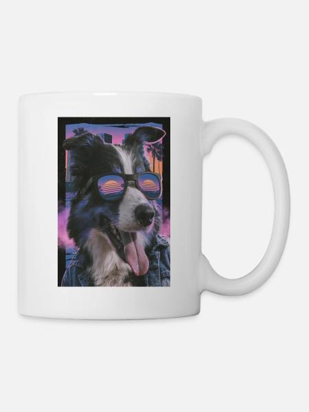 Retro Stil Hund mit Sonnenbrille - Tasse - Weiß