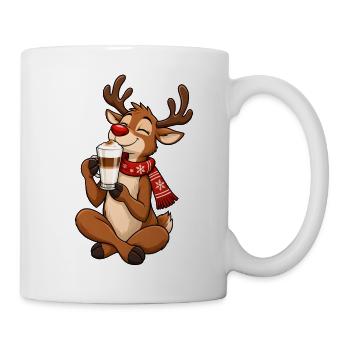 Rentier mit Latte Macchiato – Weihnachten & Kaffee - Tasse - Weiß - Rechts