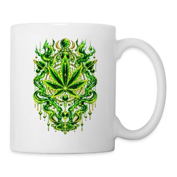 Neon-Kräuterblatt Mandala Design - Tasse - Weiß - Rechts