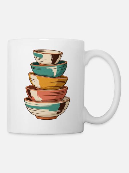 Keramikschalen-Stapel - Tasse - Weiß
