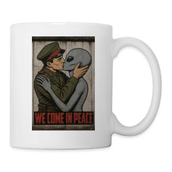 We Come In Peace Bruderkuss - Alien und Soldat - Tasse - Weiß - Rechts