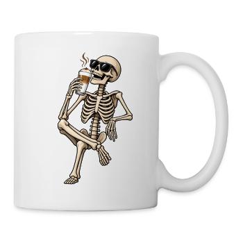 Skelett mit Latte Macchiato – Kaffee & Halloween - Tasse - Weiß - Rechts