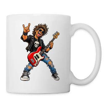 Rocker mit Skull-Tee und roter Bass - Tasse - Weiß - Rechts