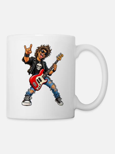 Rocker mit Skull-Tee und roter Bass - Tasse - Weiß
