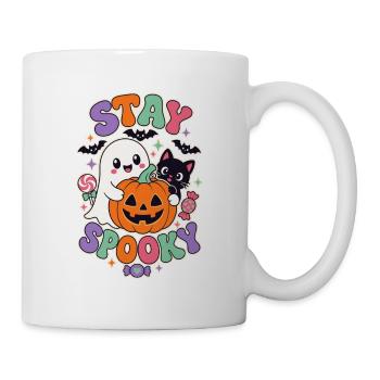 Bleib gruselig, süß Retro Halloween Geisterkatze Kürbis - Tasse - Weiß - Rechts