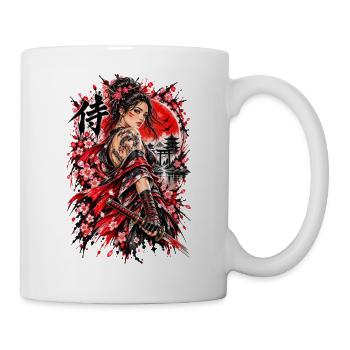 Japan Samurai Kriegerin – Sakura Design - Tasse - Weiß - Rechts
