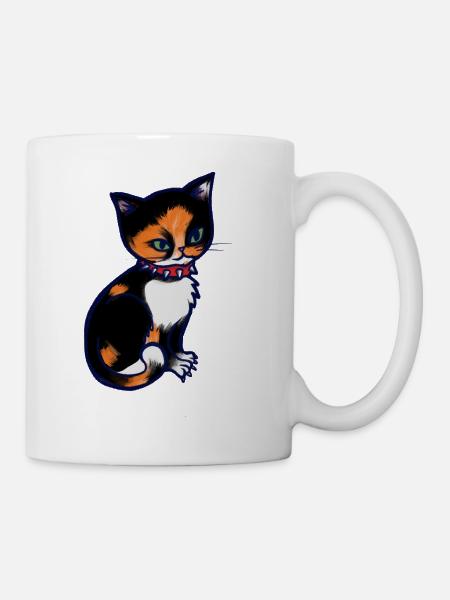 Calico-Katze mit Stachelhalsband - Tasse - Weiß