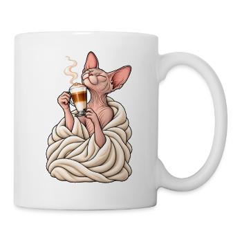Sphinx Katze mit Latte Macchiato – Katzenkaffee - Tasse - Weiß - Rechts