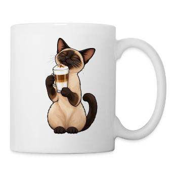 Siamkatze mit Latte Macchiato – Kaffee & Katze - Tasse - Weiß - Rechts