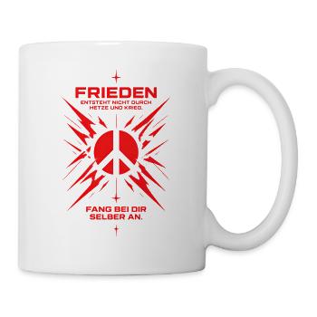 Rotes Friedenssymbol mit Explosionsgrafik - Tasse - Weiß - Rechts