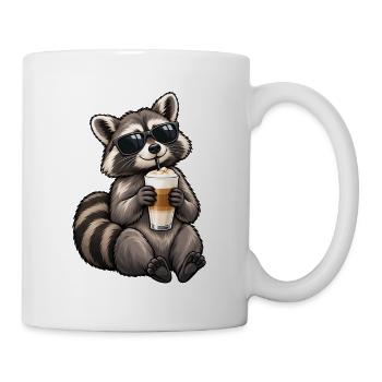 Waschbär mit Latte Macchiato – Kaffeepause - Tasse - Weiß - Rechts