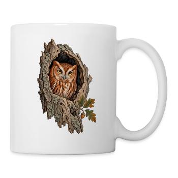 Östliche Kreischeule in einer Eichenhöhle - Tasse - Weiß - Rechts