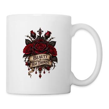 Schönheit hat Dornen: Rotes Rosen-Emblem - Tasse - Weiß - Rechts