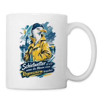 Lustige Möwe im Friesennerz Schietwetter - Tasse - Weiß - Rechts